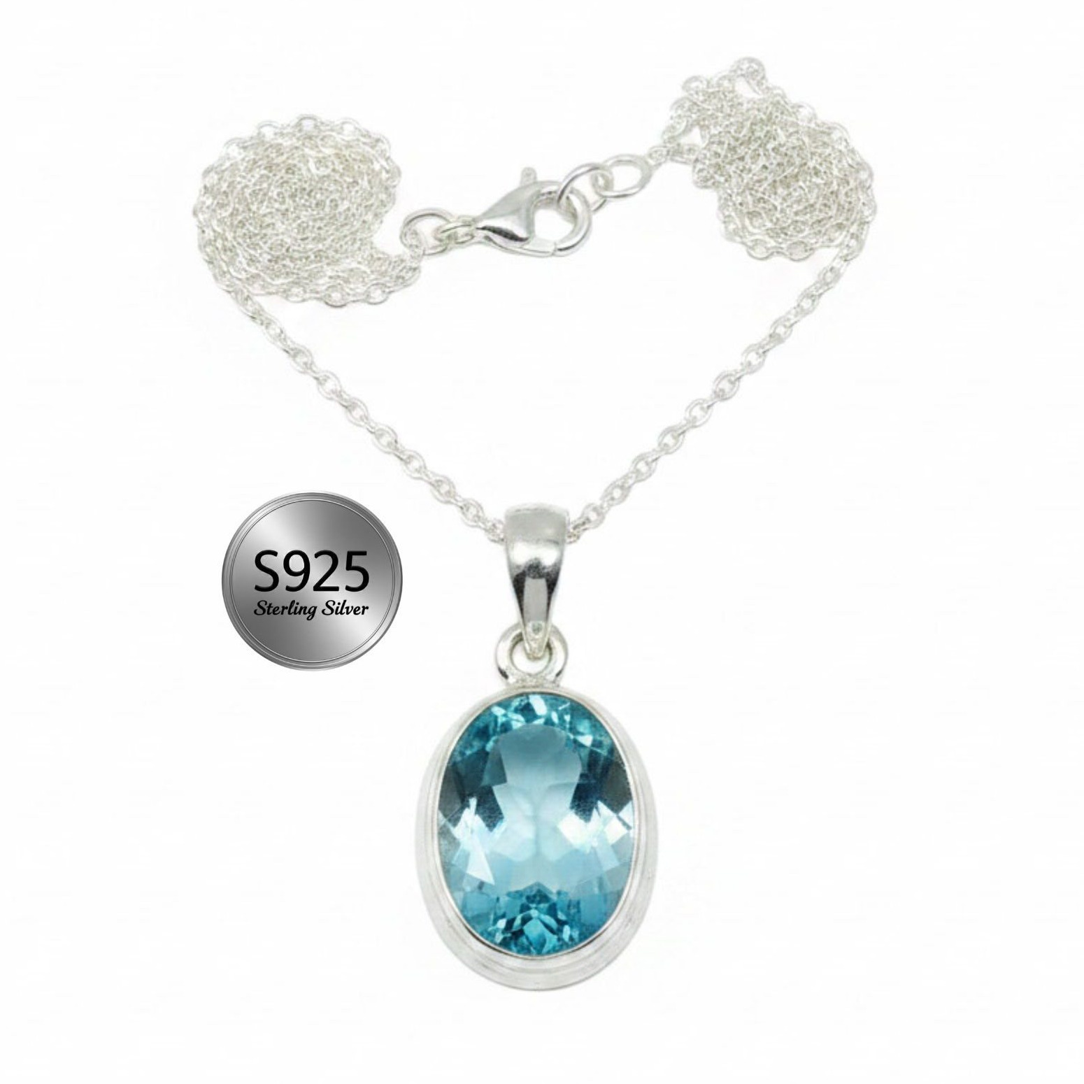 Swiss Topaz 925 Sterling Silver Pendant Necklace for Women